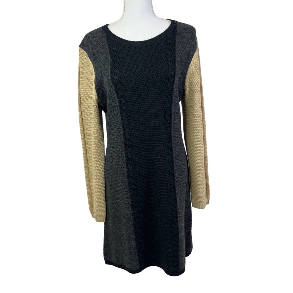 Cremieux Mini sweater dress color block brown‎ black size large